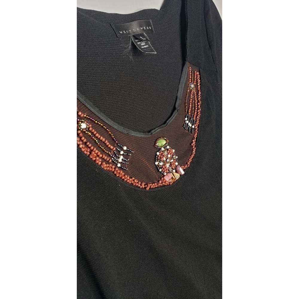 Vintage Y2K Weston Wear Black Sheer Mesh Beaded Embellished 3/4 Sleeve Top Large - Picture 5 of 11